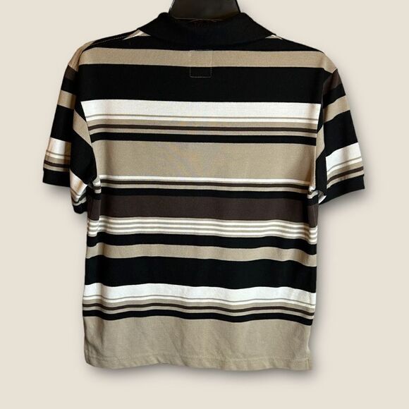 5 for $25🔥Boys Medium (10-12) Old Skool Tan & Black Striped Polo Shirt - Picture 2 of 5